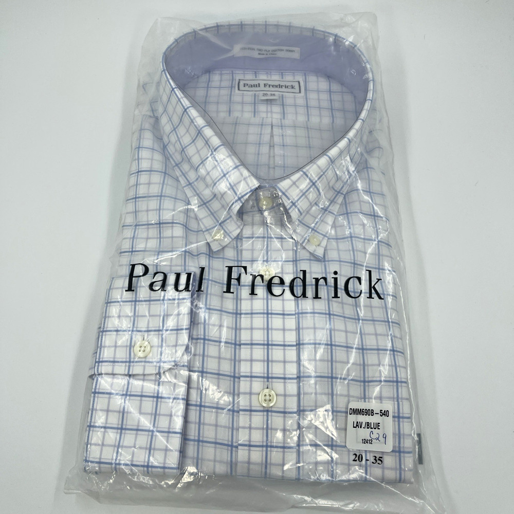 Paul Fredrick Men's Dress Shirt 20 35 Lavender Blue Check No-Iron Cotton New NWT